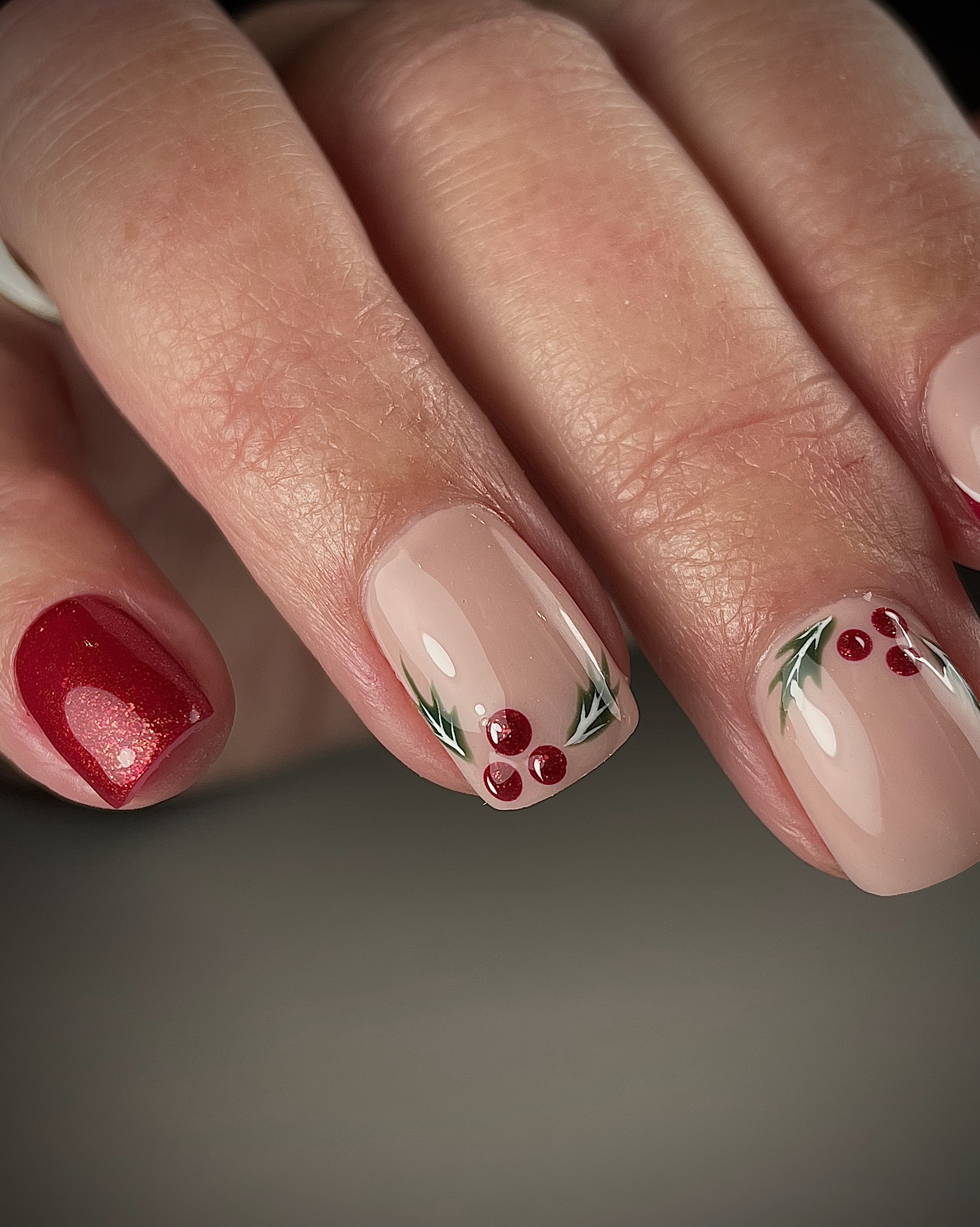 Kerstset met glitterrood en rode besjes