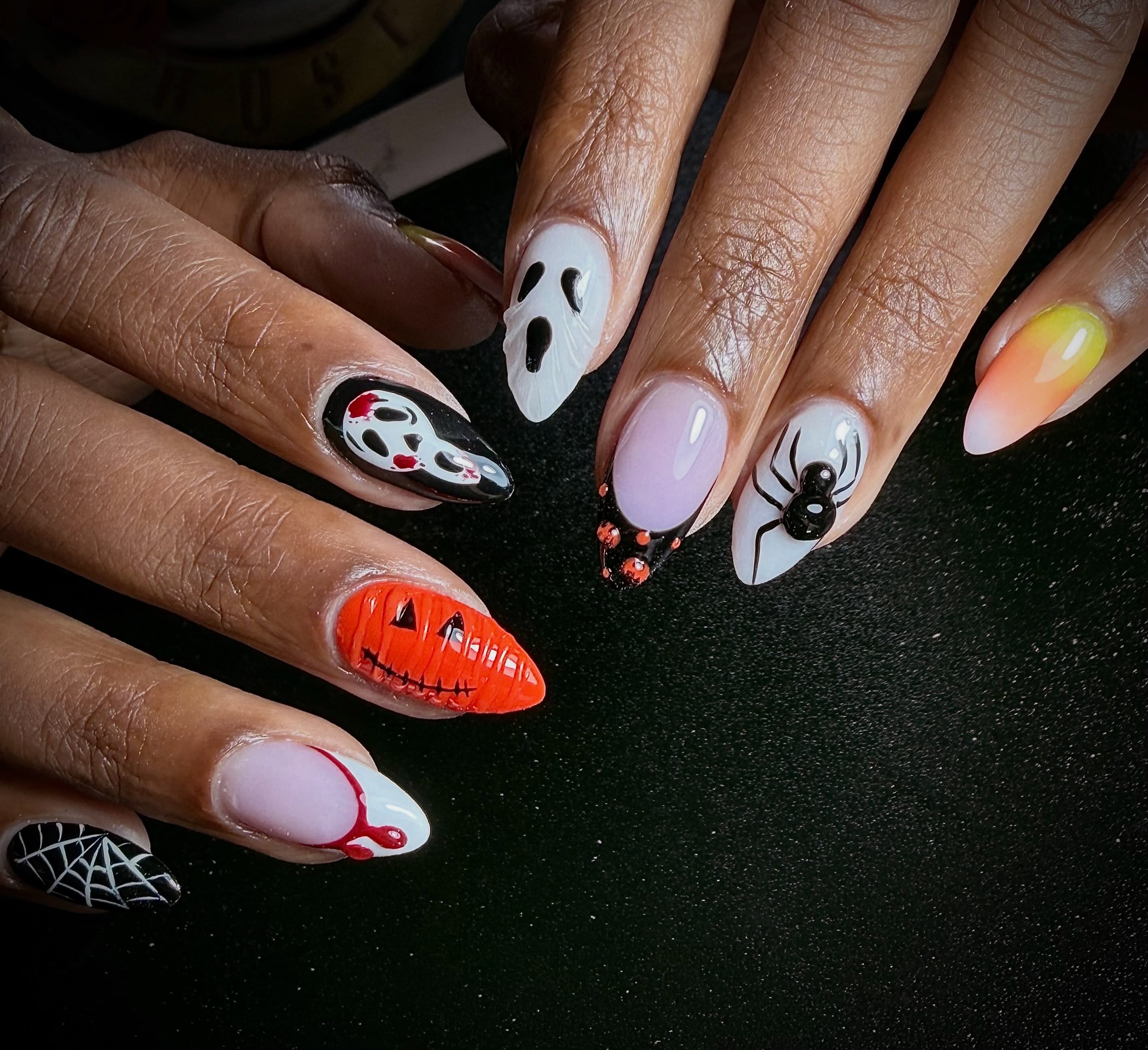 Acryl met art lv3: Halloween nail art met pompoen, spook en spin